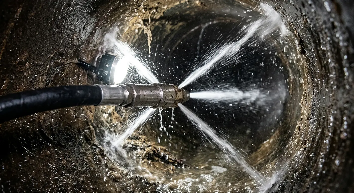 High-pressure hydro jetting nozzle cleaning sewer pipe for Storm Drain Cleaning in Calumet Park